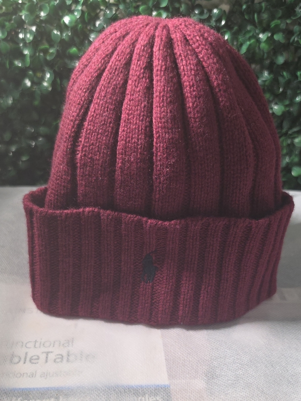 Ralph Lauren Folded Cuff Ribbed Beanie in Dark Red